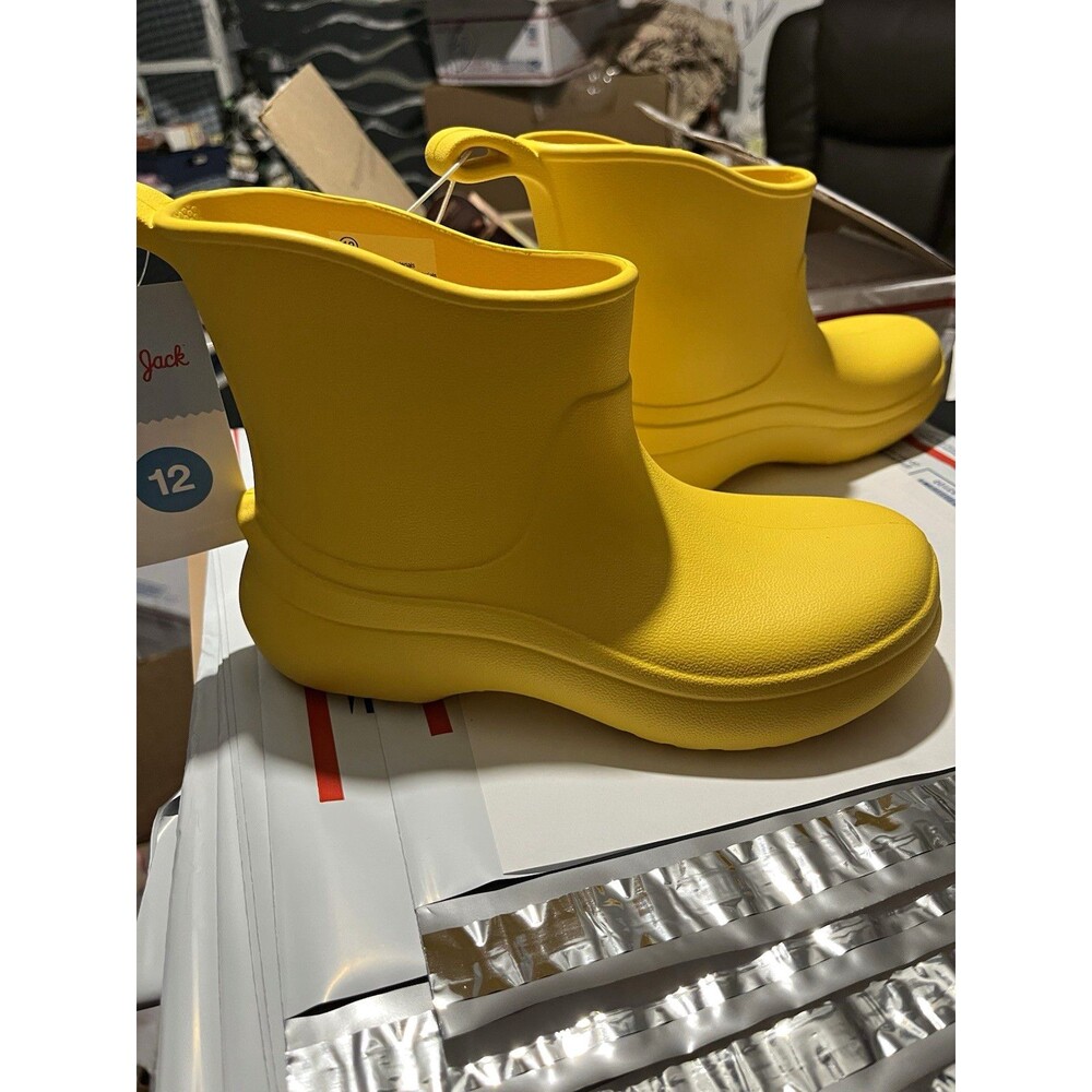 Cat & Jack Yellow Ankle Rain Boots Rubber Pull-On Unisex Kids US Size 12